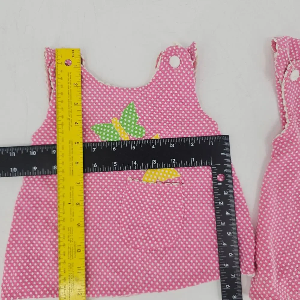 Vintage Carter's Pink Dotted Butterfly Overall Bib Dress Shortalls Baby 18 4032
